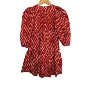 Crewcuts J.Crew Dress Red Floral Print Long‎ Sleeve Puff Shoulder Size 8